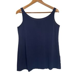 Eileen Fisher Silk Tank Top XS/TP Navy Blue Sleeveless Women's